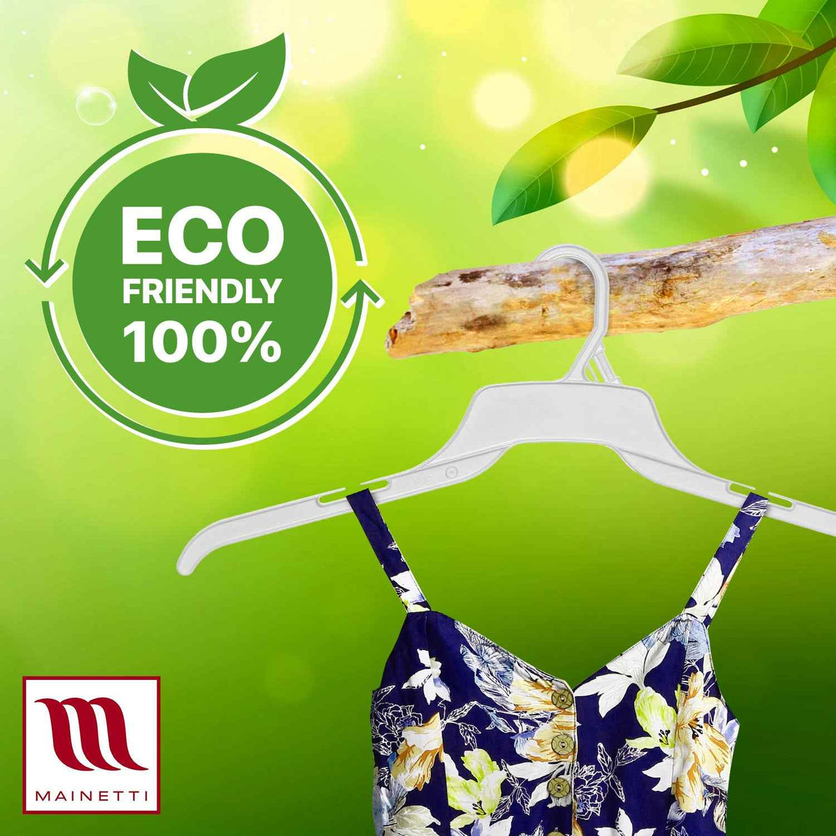 Mainetti 491, 19" Natural all Plastic, Shirt Top Dress Hangers, with notches for straps