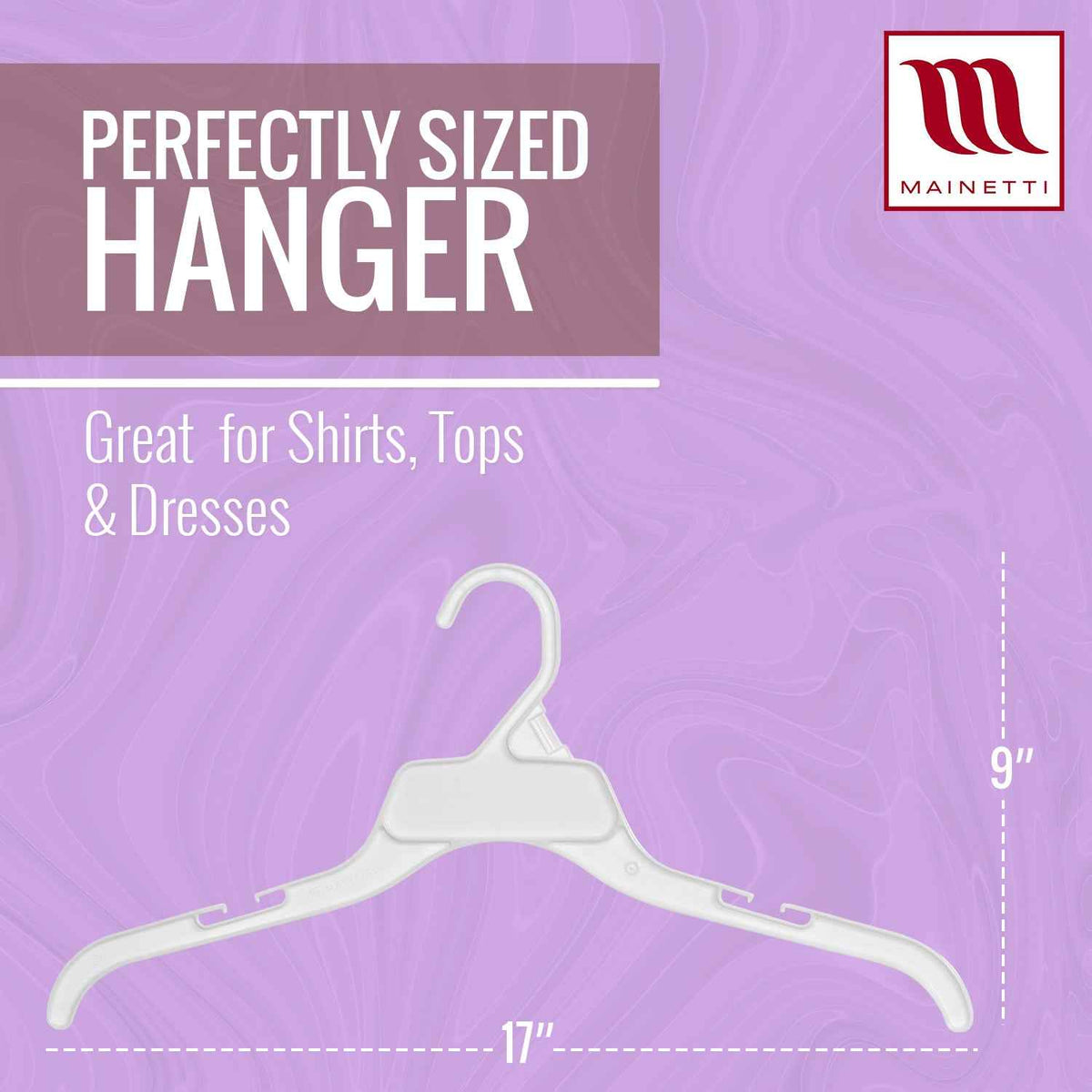 17" Black All Plastic Shirt Top Dress Hangers With Notches (Mainetti 470)