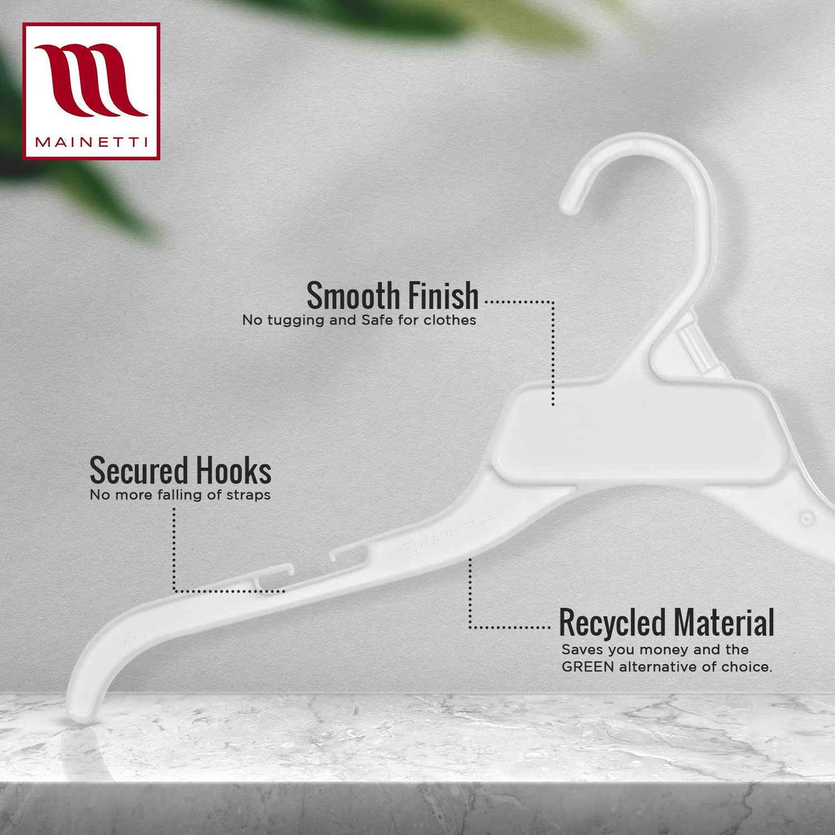17" White All Plastic Shirt Top Dress Hangers With Notches (Mainetti 470)