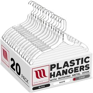 Mainetti 5400SCR Clear Plastic Hangers - 50 Pack with 360 Swivel Metal Hook and Notches for Straps, Great for Shirts/Tops/Dresses, 17-inch