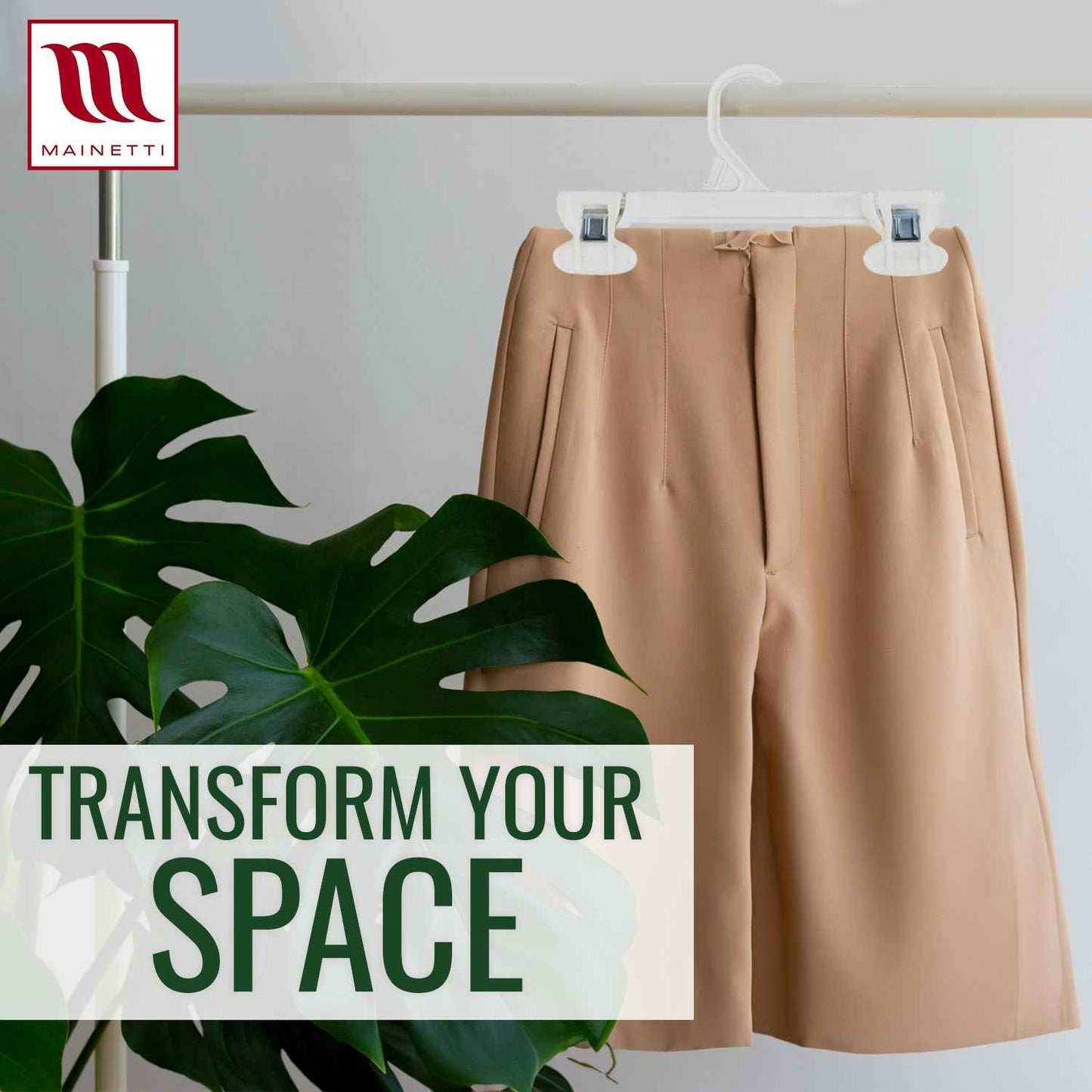 8" White All Plastic Pant Skirt Slack Bottom Hangers With Plastic Non-Slip Clips (Mainetti 6108)