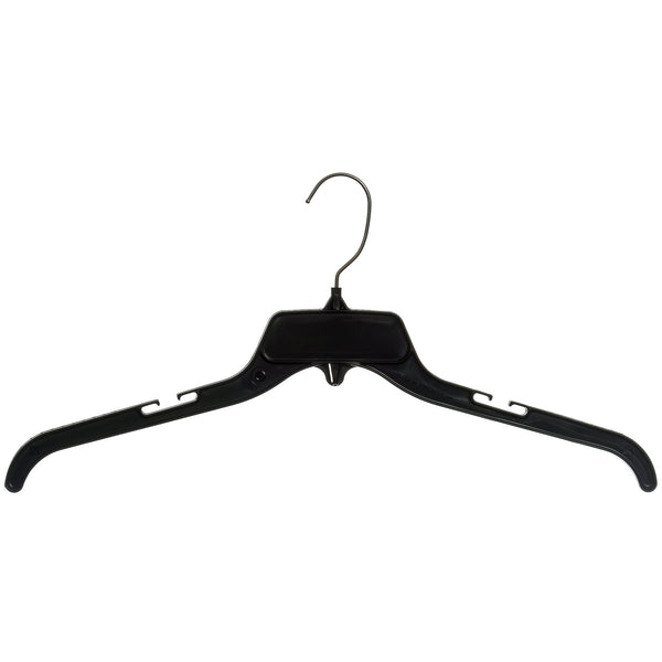 Mainetti 484 Recycled Black Plastic Hangers with Rotating Metal Hook and Notches for Straps, Great for Shirts/Tops/Dresses, 17-inch (Value Pack of