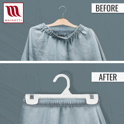 Mainetti 1001, 10" White all Plastic, Pant Skirt Slack Bottom Hangers, with sturdy plastic non-slip clips