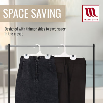 Mainetti 1001, 10" White all Plastic, Pant Skirt Slack Bottom Hangers, with sturdy plastic non-slip clips
