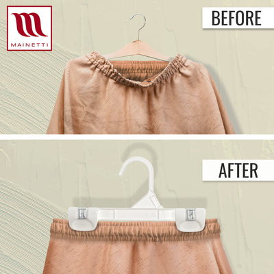 Mainetti 1004, 8" White all Plastic, Pant Skirt Slack Bottom Hangers, with sturdy plastic non-slip clips