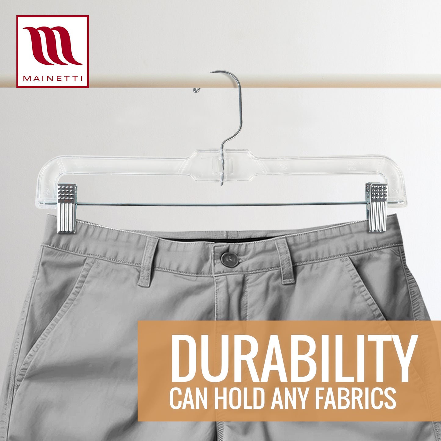 Mainetti 5131, 14" Clear Plastic, Pant Skirt Slack Bottom Hangers, with 360 swivel metal hook, sturdy metal non-slip padded clips
