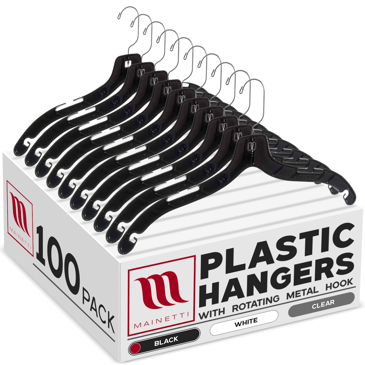 Mainetti 5400, 17 Black Plastic, Shirt Top Dress Hangers, with 360 sw -  Mainetti USA