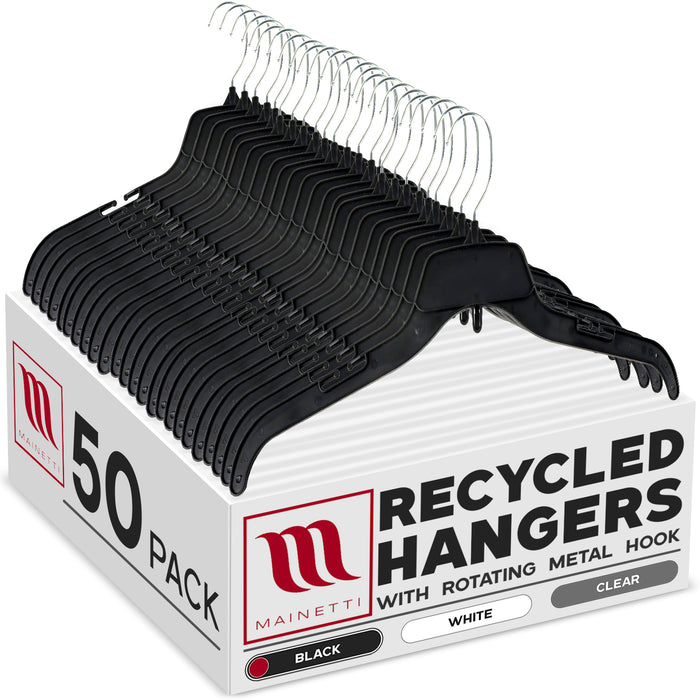 17” Black Plastic Shirt & Dress Hangers With Turnable Metal Hook & Strap Notches (Mainetti 484) main image 1