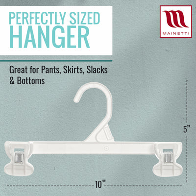 Mainetti 6110, 10" White all Plastic, Pant Skirt Slack Bottom Hangers, with sturdy plastic non-slip clips