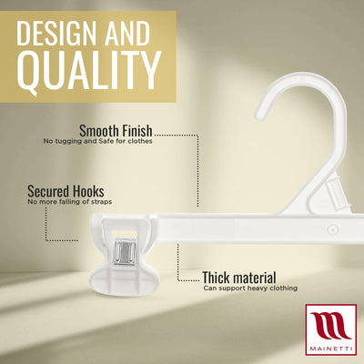 Mainetti 6110, 10" White all Plastic, Pant Skirt Slack Bottom Hangers, with sturdy plastic non-slip clips