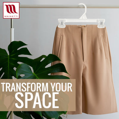 Mainetti 6110, 10" White all Plastic, Pant Skirt Slack Bottom Hangers, with sturdy plastic non-slip clips