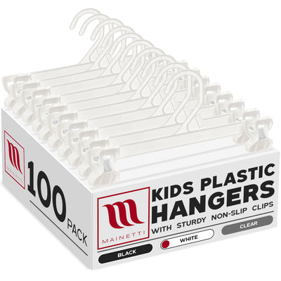 Mainetti 6110, 10" White all Plastic, Pant Skirt Slack Bottom Hangers, with sturdy plastic non-slip clips