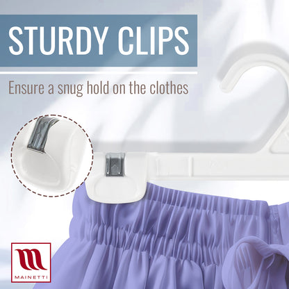 10" White all Plastic, Pant Skirt Slack Bottom Hangers, with sturdy plastic non-slip clips (Mainetti 1001)
