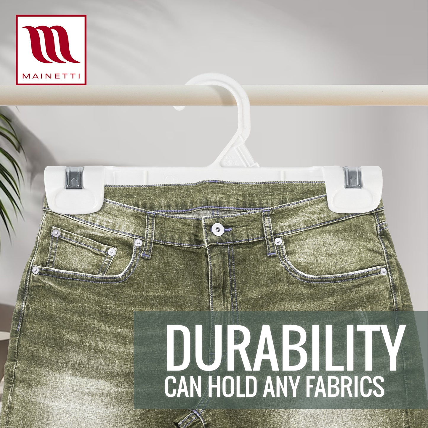 10" White all Plastic, Pant Skirt Slack Bottom Hangers, with sturdy plastic non-slip clips (Mainetti 1001)