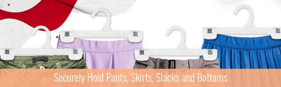 Mainetti 1001, 10" White all Plastic, Pant Skirt Slack Bottom Hangers, with sturdy plastic non-slip clips