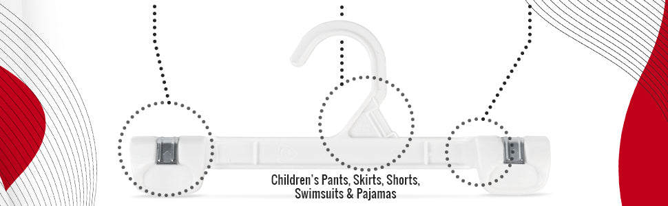10" White all Plastic, Pant Skirt Slack Bottom Hangers, with sturdy plastic non-slip clips (Mainetti 1001)
