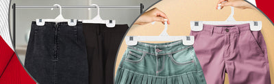 Mainetti 1001, 10" White all Plastic, Pant Skirt Slack Bottom Hangers, with sturdy plastic non-slip clips