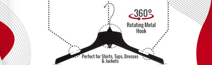 17" Heavy Duty Black Plastic, Jacket Coat Outerwear Hangers, with long turnable metal hook (Mainetti 3329)