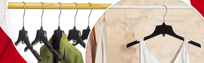 Mainetti 3329, 17" Heavy Duty Black Plastic, Jacket Coat Outerwear Hangers, with long turnable metal hook