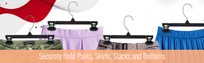 Mainetti 6010, 10" Black Plastic, Pant Skirt Slack Bottom Hangers, with turnable metal hook, sturdy plastic non-slip clips