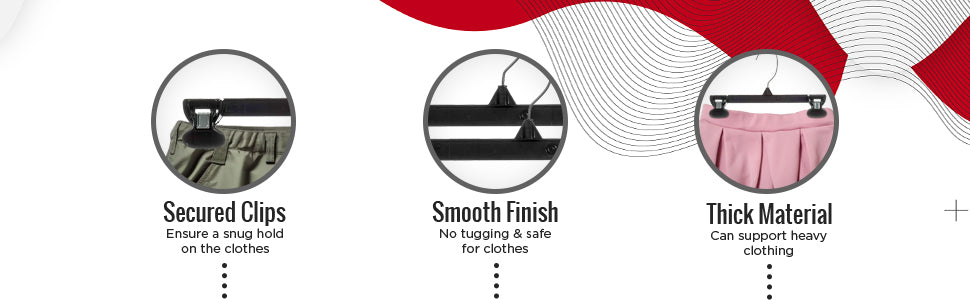 Mainetti 6010, 10" Black Plastic, Pant Skirt Slack Bottom Hangers, with turnable metal hook, sturdy plastic non-slip clips