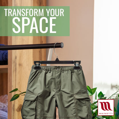 Mainetti 6010, 10" Black Plastic, Pant Skirt Slack Bottom Hangers, with turnable metal hook, sturdy plastic non-slip clips