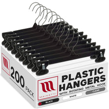 Mainetti 6012, 12" Black Plastic, Pant Skirt Slack Bottom Hangers, with turnable metal hook, sturdy plastic non-slip clips