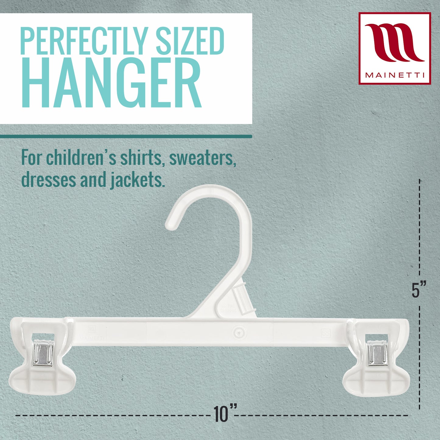 10" White All Plastic Pant Skirt Slack Bottom Hangers With Plastic Non-Slip Clips (Mainetti 6110)
