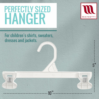 10" White All Plastic Pant Skirt Slack Bottom Hangers With Plastic Non-Slip Clips (Mainetti 6110)