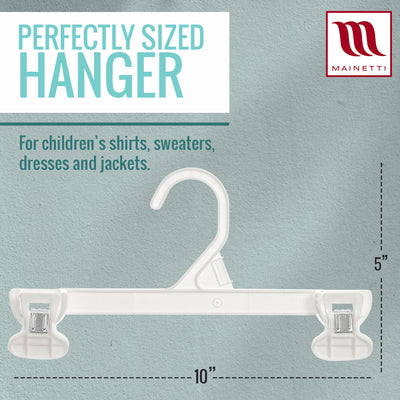 Mainetti 6110, 10" White all Plastic, Pant Skirt Slack Bottom Hangers, with sturdy plastic non-slip clips
