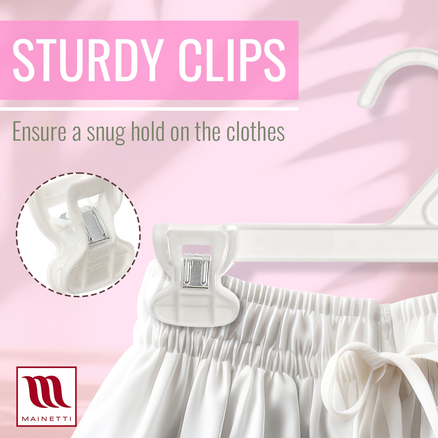 10" White All Plastic Pant Skirt Slack Bottom Hangers With Plastic Non-Slip Clips (Mainetti 6110)