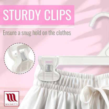 10" White All Plastic Pant Skirt Slack Bottom Hangers With Plastic Non-Slip Clips (Mainetti 6110)