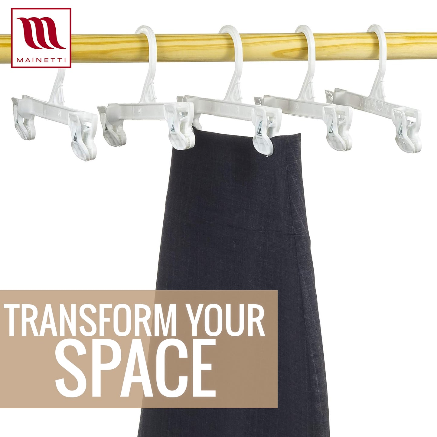 10" White All Plastic Pant Skirt Slack Bottom Hangers With Plastic Non-Slip Clips (Mainetti 6110)