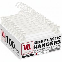 Mainetti 6110, 10" White all Plastic, Pant Skirt Slack Bottom Hangers, with sturdy plastic non-slip clips