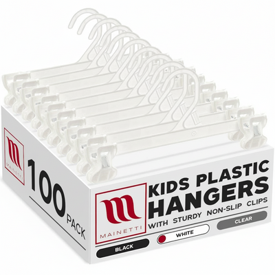 Mainetti 6110, 10" White all Plastic, Pant Skirt Slack Bottom Hangers, with sturdy plastic non-slip clips