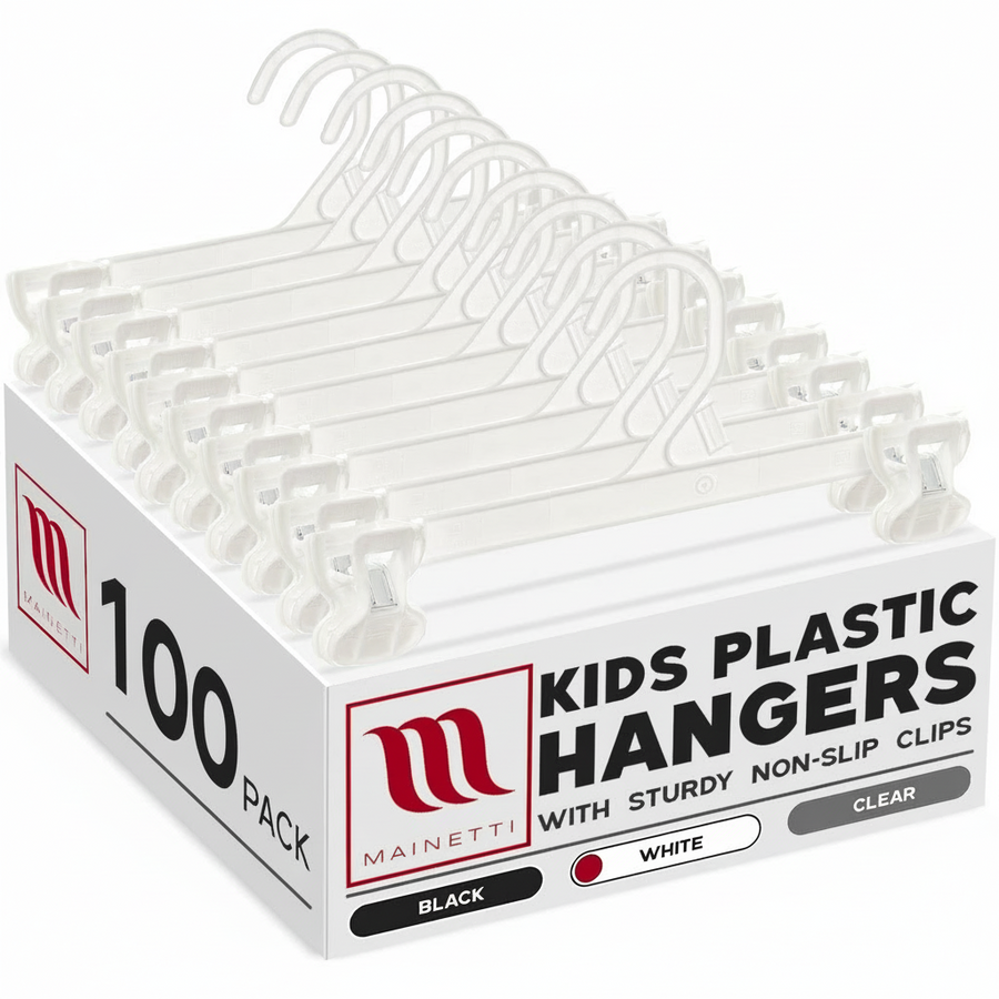 Mainetti 6110, 10" White all Plastic, Pant Skirt Slack Bottom Hangers, with sturdy plastic non-slip clips
