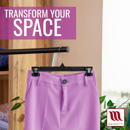 Mainetti 6212, 12" Black Plastic, Pant Skirt Slack Bottom Hangers, with turnable metal hook, sturdy padded non-slip plastic clips