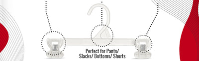Mainetti 6110, 10" White all Plastic, Pant Skirt Slack Bottom Hangers, with sturdy plastic non-slip clips