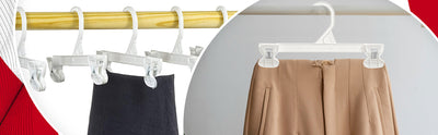 Mainetti 6110, 10" White all Plastic, Pant Skirt Slack Bottom Hangers, with sturdy plastic non-slip clips