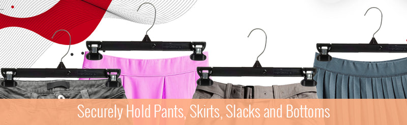 Mainetti 6212, 12" Black Plastic, Pant Skirt Slack Bottom Hangers, with turnable metal hook, sturdy padded non-slip plastic clips