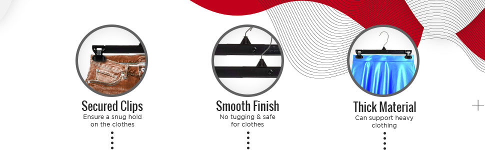 Mainetti 6212, 12" Black Plastic, Pant Skirt Slack Bottom Hangers, with turnable metal hook, sturdy padded non-slip plastic clips