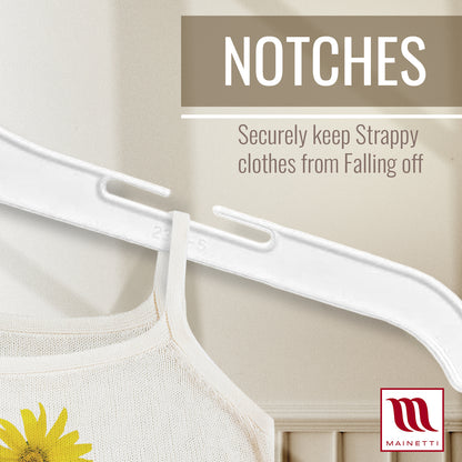 Mainetti 227, 14" White all Plastic, Shirt Top Dress Hangers, with notches for straps