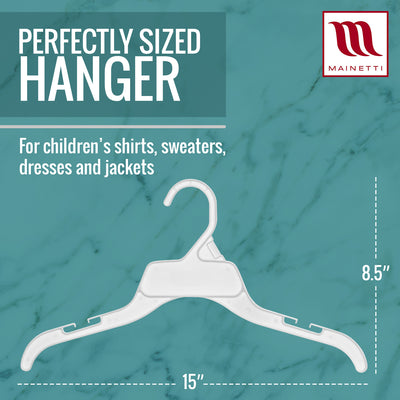 Mainetti 472, 15" White all Plastic, Shirt Top Dress Hangers, with notches for straps