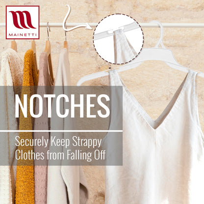 Mainetti 491, 19" Natural all Plastic, Shirt Top Dress Hangers, with notches for straps