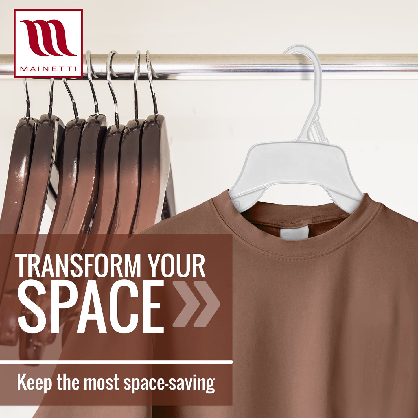 Mainetti 491, 19" Natural all Plastic, Shirt Top Dress Hangers, with notches for straps