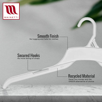 Mainetti 491, 19" Natural all Plastic, Shirt Top Dress Hangers, with notches for straps
