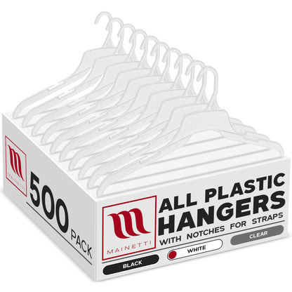 Mainetti 491, 19" Natural all Plastic, Shirt Top Dress Hangers, with notches for straps