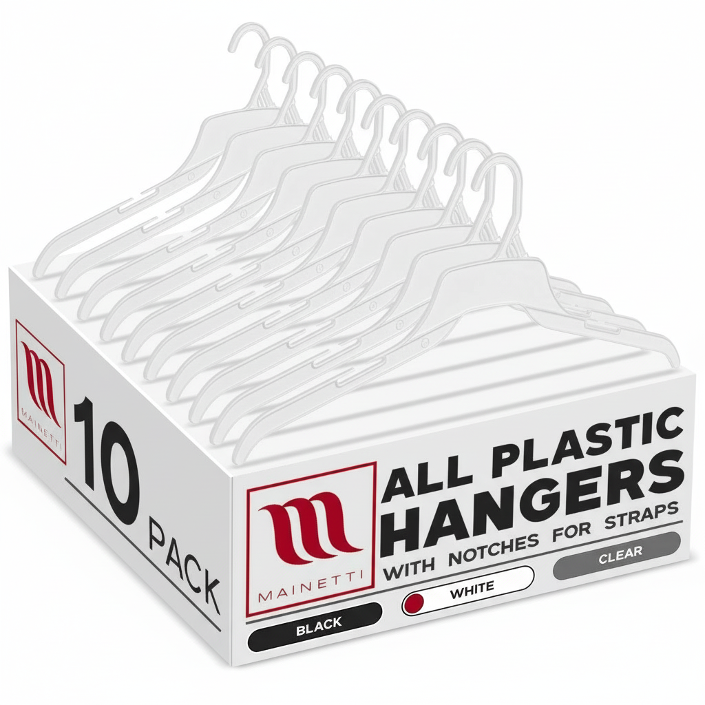 Mainetti 491, 19" Natural all Plastic, Shirt Top Dress Hangers, with notches for straps