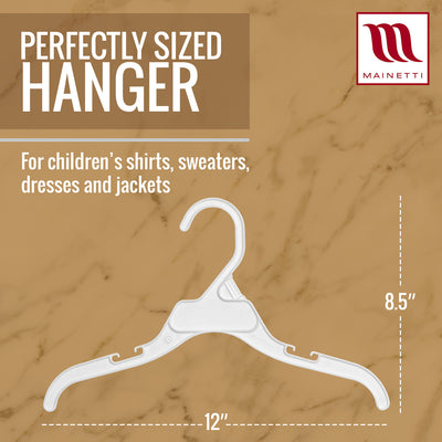 Mainetti 496, 12" White all Plastic, Shirt Top Dress Hangers, with notches for straps