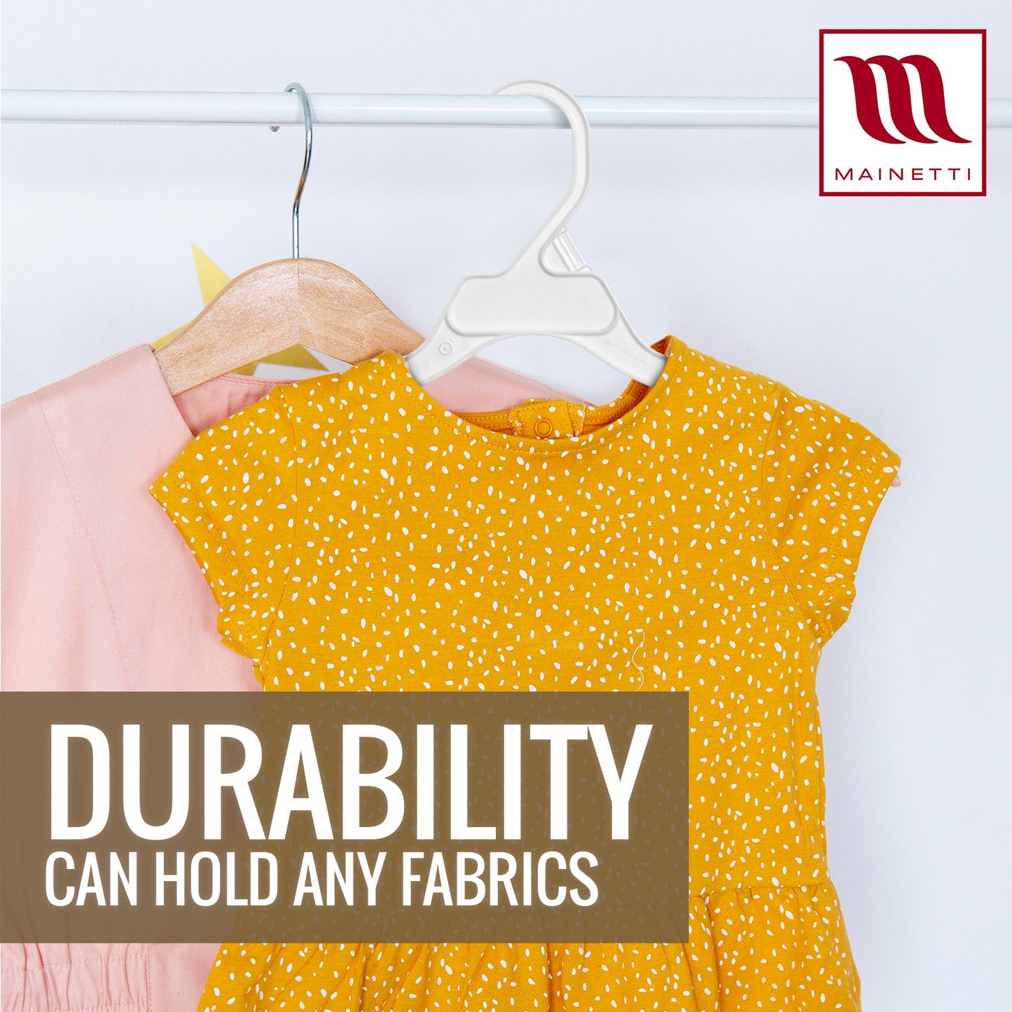 Mainetti 496, 12" White all Plastic, Shirt Top Dress Hangers, with notches for straps